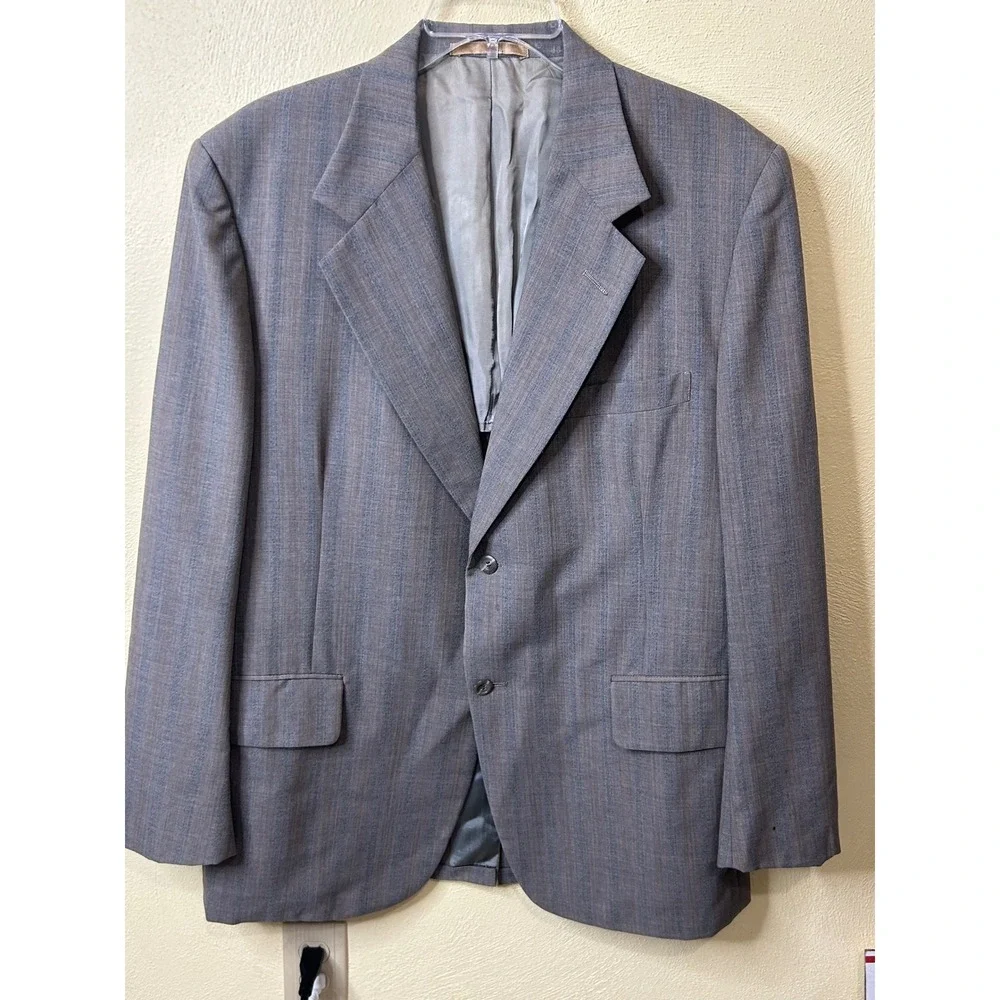 Vintage Mens Grey Striped Two Button Wool Blend Suit Blazer‎ and Trousers Set